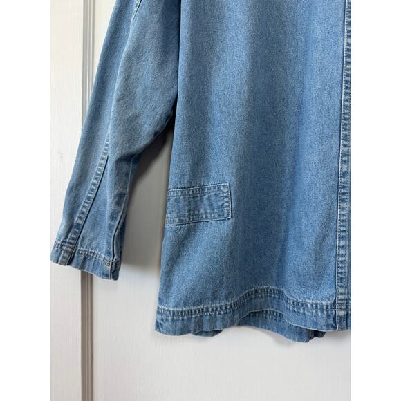 Denim & Co Blue Denium Zip Up Cotton Collared Shirt Size Large - Picture 5 of 12